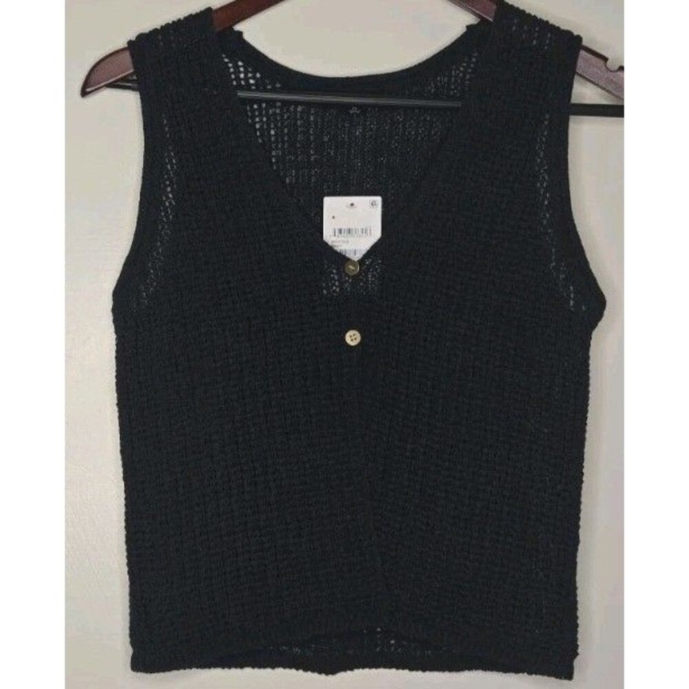 Blu Pepper Women's V-Neck Button Front Sweater Vest Sz M NWT Coastal Chic